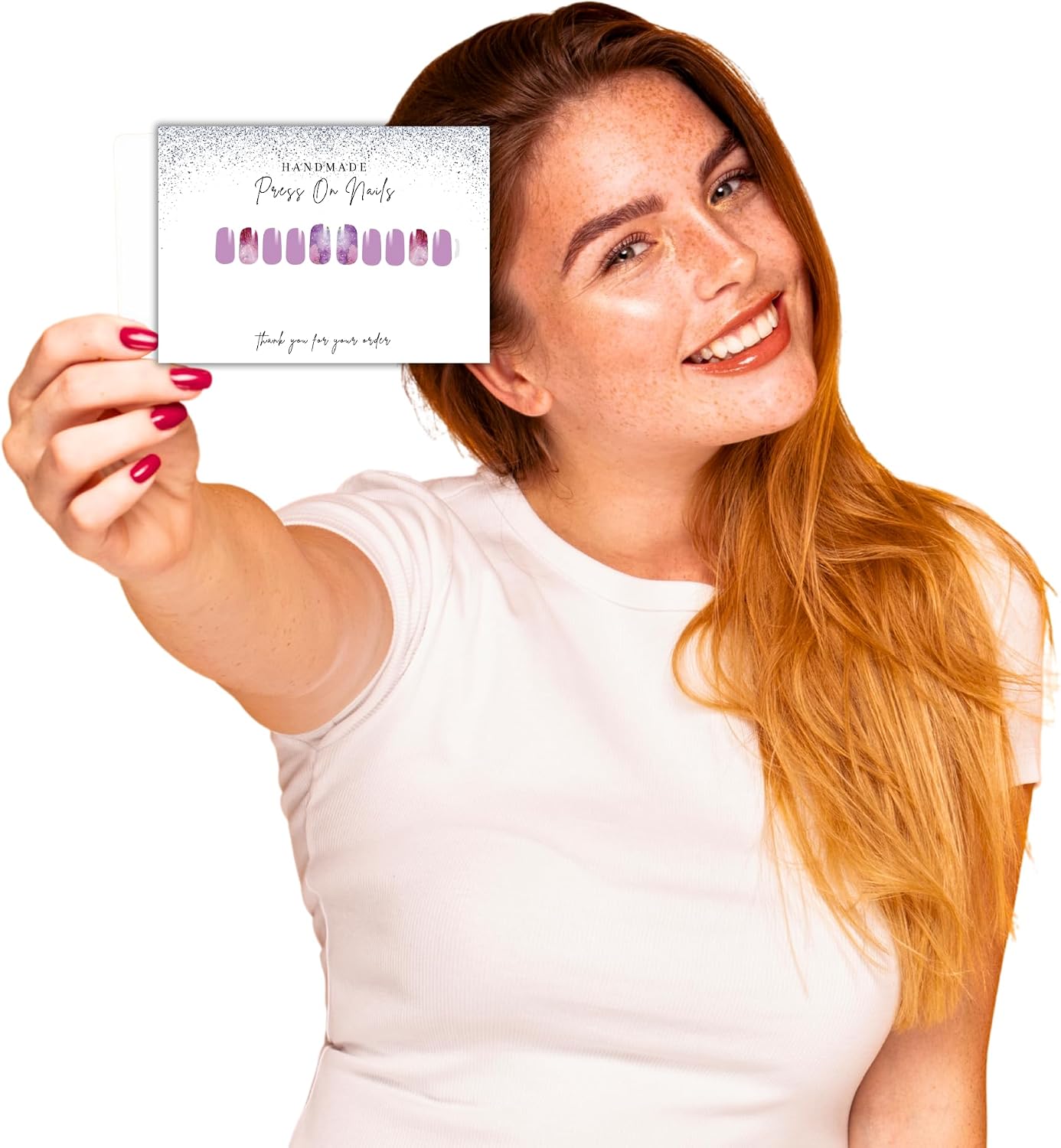 Handmade Acrylic Press On Nails Display Card | 5x7” 30 pk | w/Application Aftercare Instructions Inserts Glitter Sparkle for Packaging in Your 6 * 9 Holographic Bags Use With Double Sided Tape