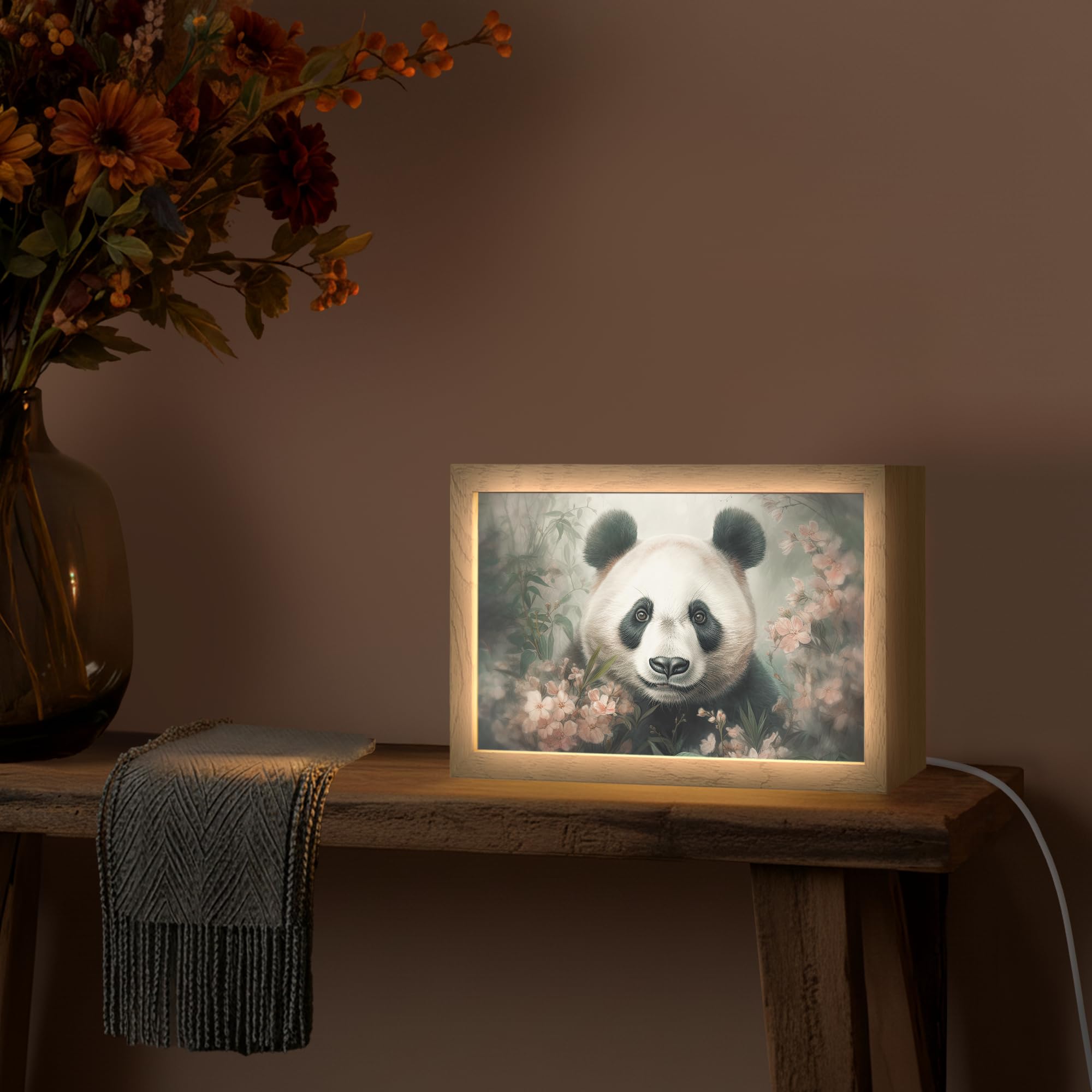 Luz Mesita De Noche [template] 30x20 cm Lampara LED Dormitorio Lámpara Escritorio Table Lamp Night Light Lamparita Panda - Animales - Plantas