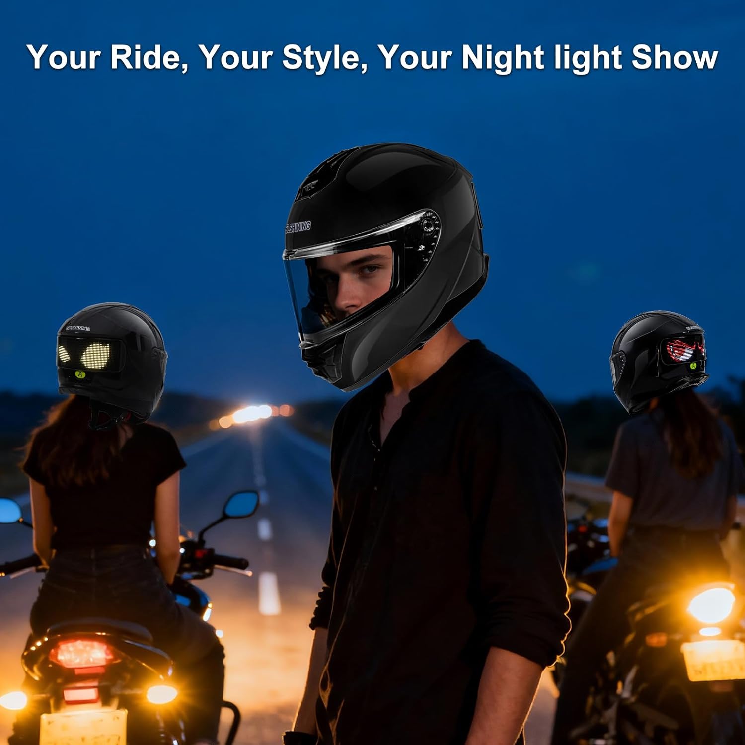 Motorcycle Helmet - DOT Approved Full Face Helmet (Smart App Control), Compact Motorcycle Helmet
