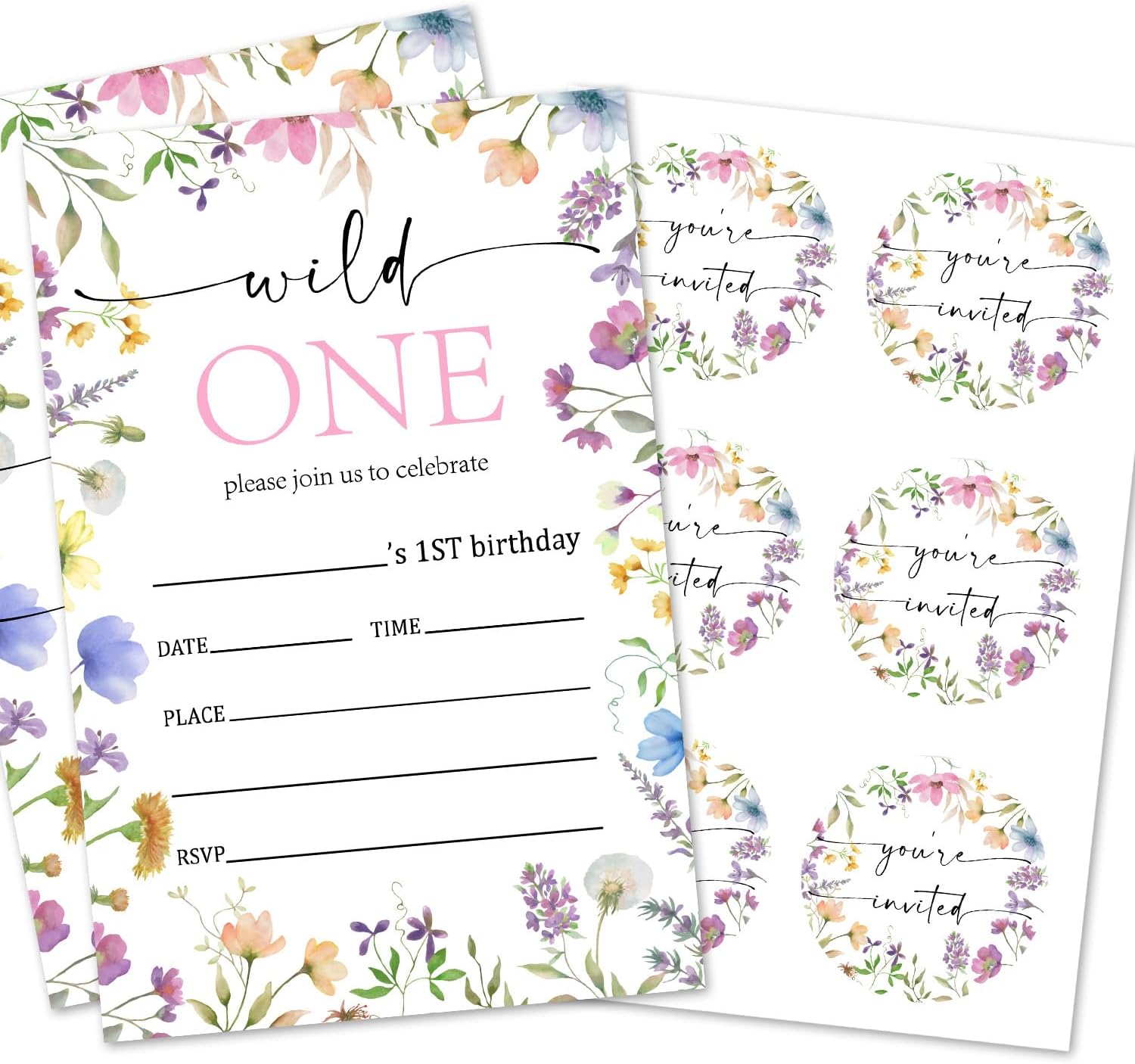 Let's Celebrate Birthday Party Invitations for Women Girls, Girl Birthday Invitations Cards for Kids, Pink Marble Pattern Party Supplies 20 Invites & Envelopes & Stickers -bir06