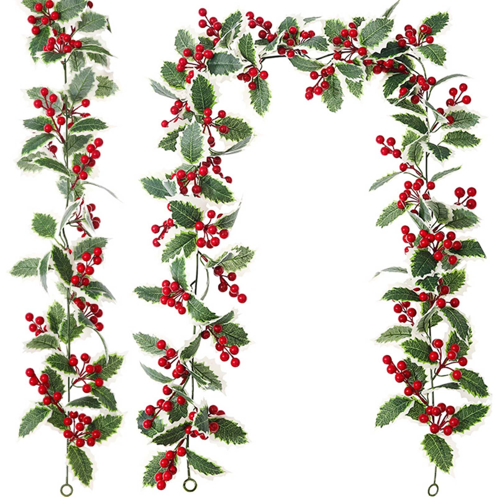 Christmas Garland Decoration 6ft Red Berry Christmas Garland for Mantle Decorations Xmas Tree Garland, Winter Christmas Holiday Decor Outdoor Indoor for Stairs Railing