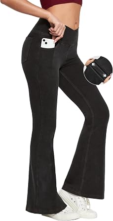 Ewedoos Flare Bell Bottom Jeans for Women Jeggings Tummy Control High Waisted Stretchy Crossover Pull On Jeans