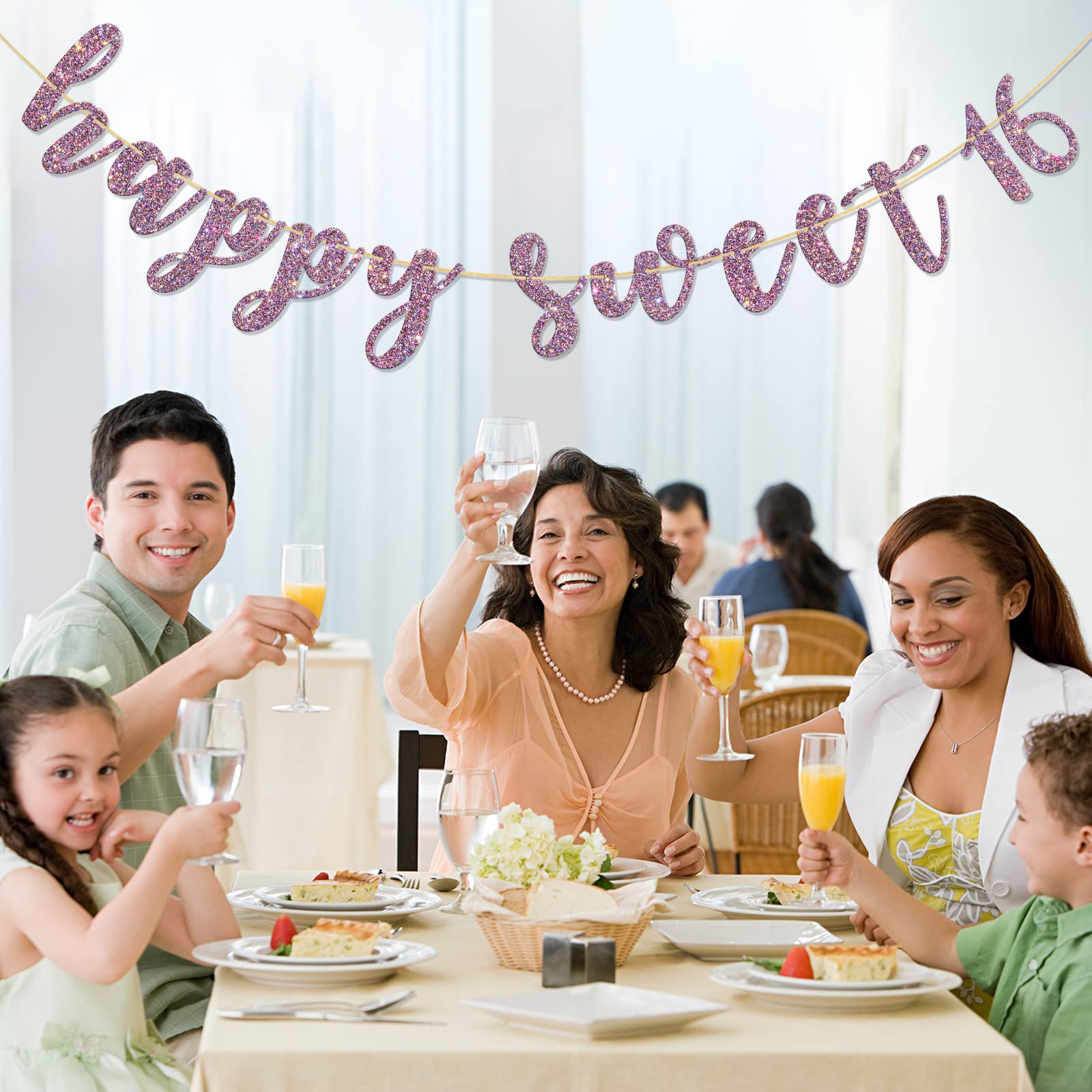Halodete Happy Sweet 16 Banner – Girlande Für Mädchengeburtstag, Lila Glitzer, 2,2 M Lang, 40,6 Cm Hoch