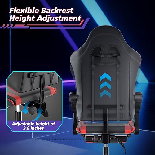 Miniatura 7 de Magshion Silla de juegos de respaldo alto con reposapiés, reclinable ergonómico ajustable, silla de computadora de piel sintética giratoria de 360