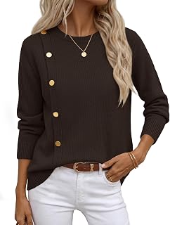 MEROKEETY Fall Sweaters for Women Long Sleeve Button Pullover Knit Tops