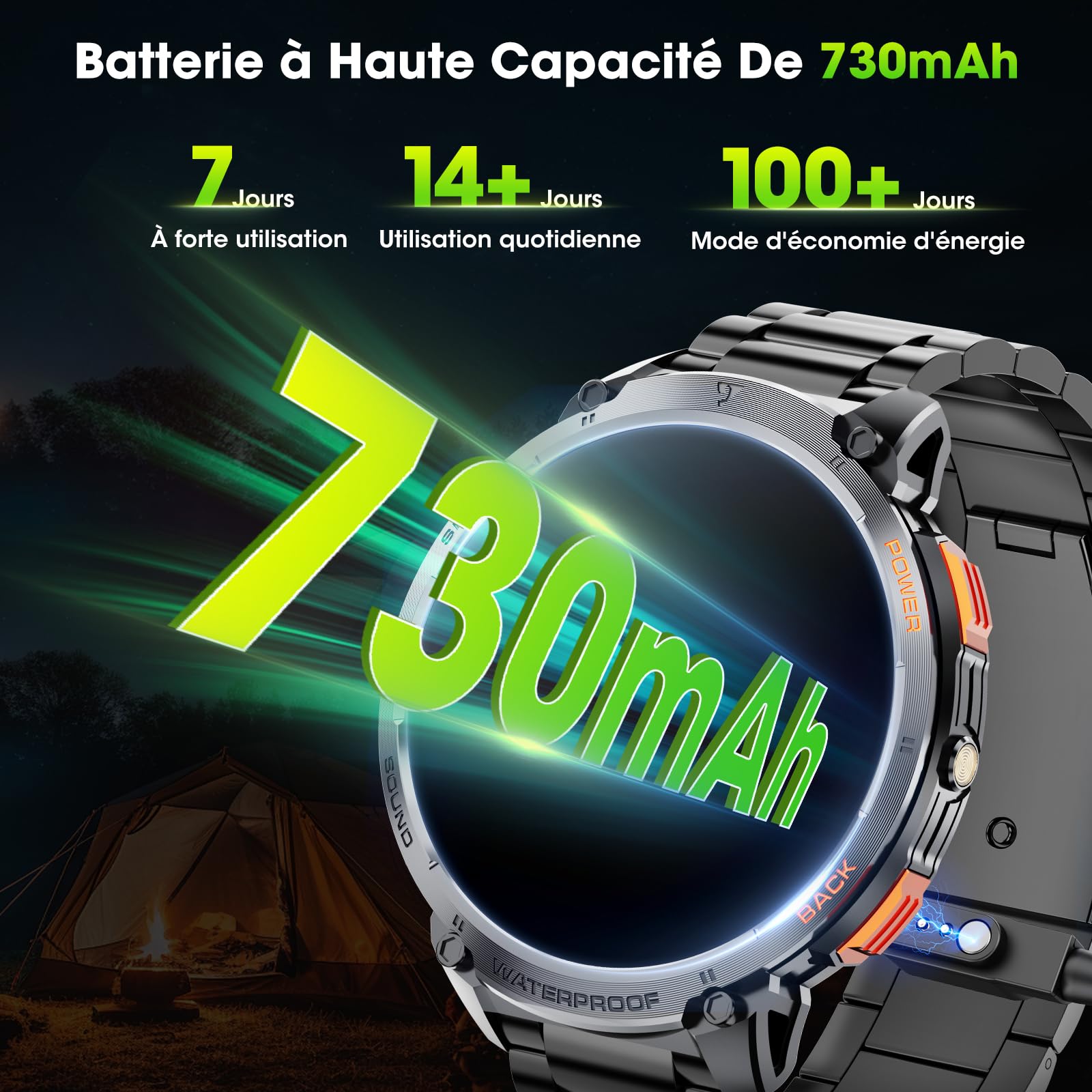 Smartwatch Uomo 1.85" HD Orologio con Effettua/Risposta Chiamate,730mAh IP68 Impermeabile Fitness Tracker con Torcia a LED,24/7 Frequenza Cardiaca SpO2 Monitor del sonno per iOS Android