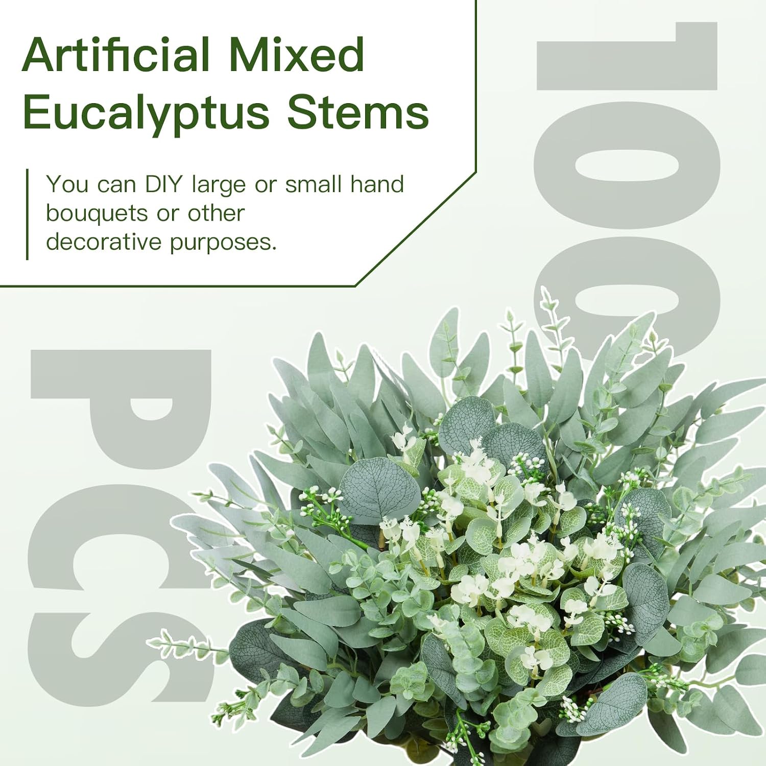 100 Pcs Mixed Artificial Eucalyptus Stems Leaves Bulk, 4 Kinds Faux Greenery Silver Dollar Leaves for Wedding Decor Centerpieces Vase Bouquet Floral Arrangements