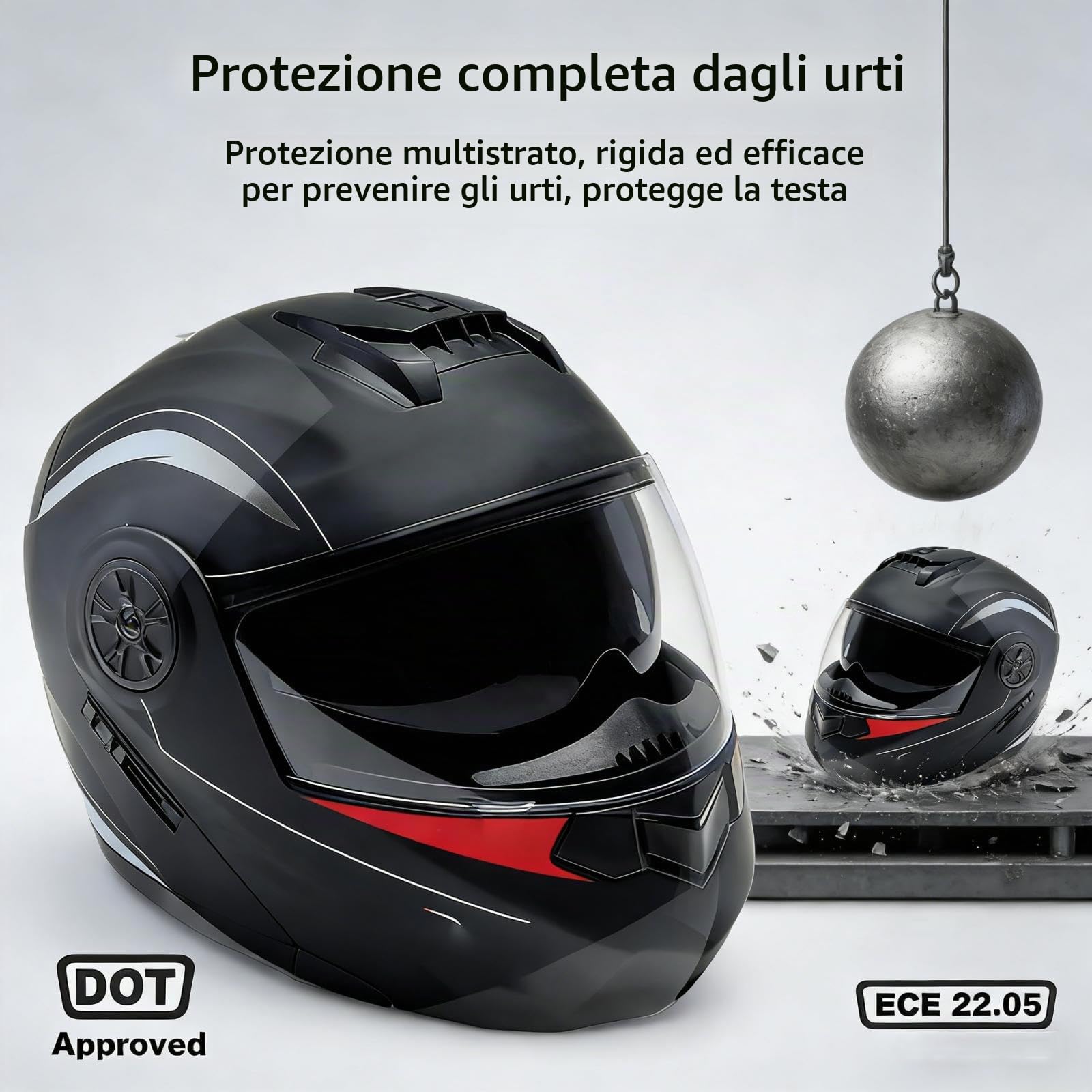 Casco da Modulare Bluetooth Motociclista Integrato con Doppia Visiera Antinebbia, Approvato ECE Casco Anti-riflesso Apribile per Motocross per Uomini E Donne Adulti,55-62CM