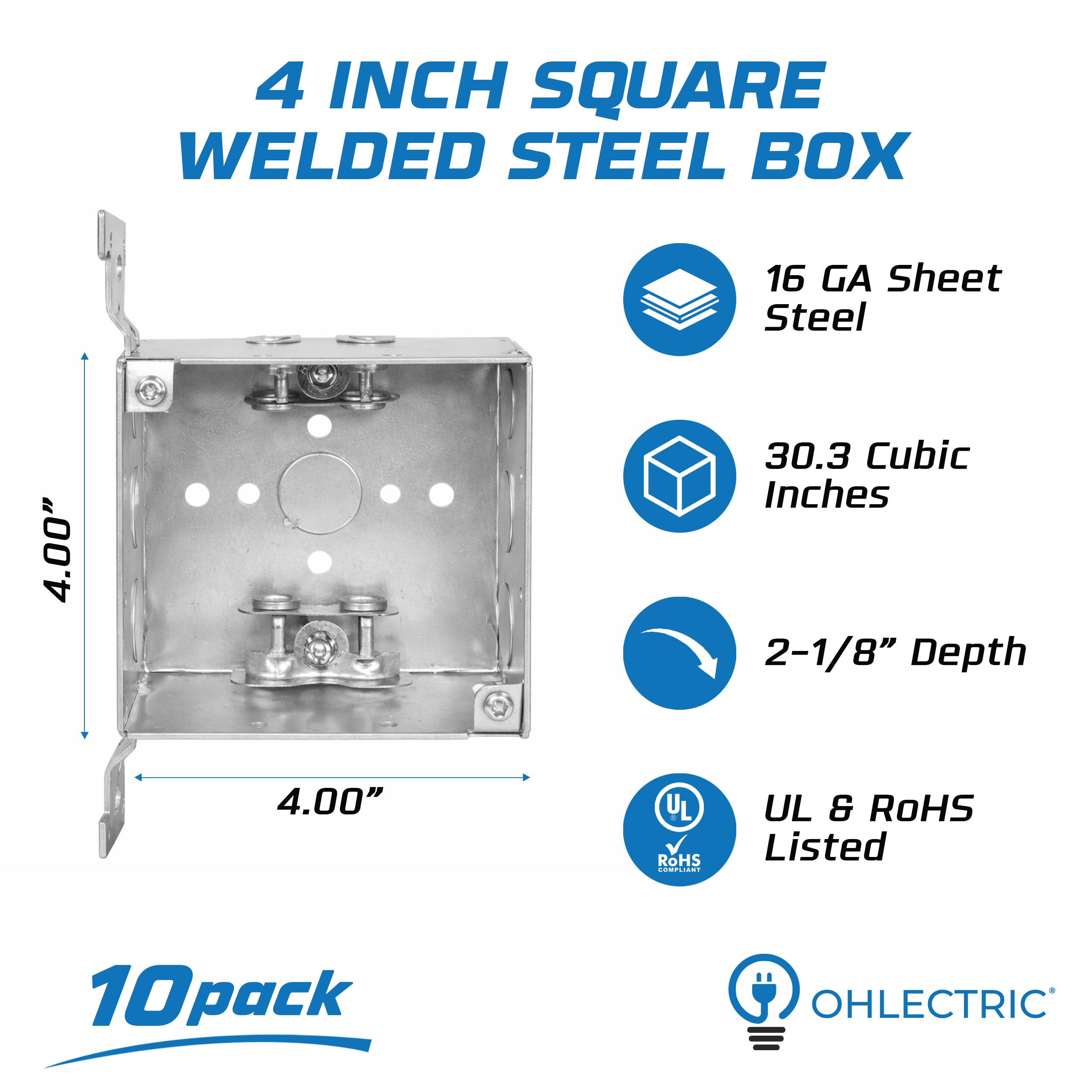 OHLECTRIC 4 Square Electrical Box - Secure Mounting -2