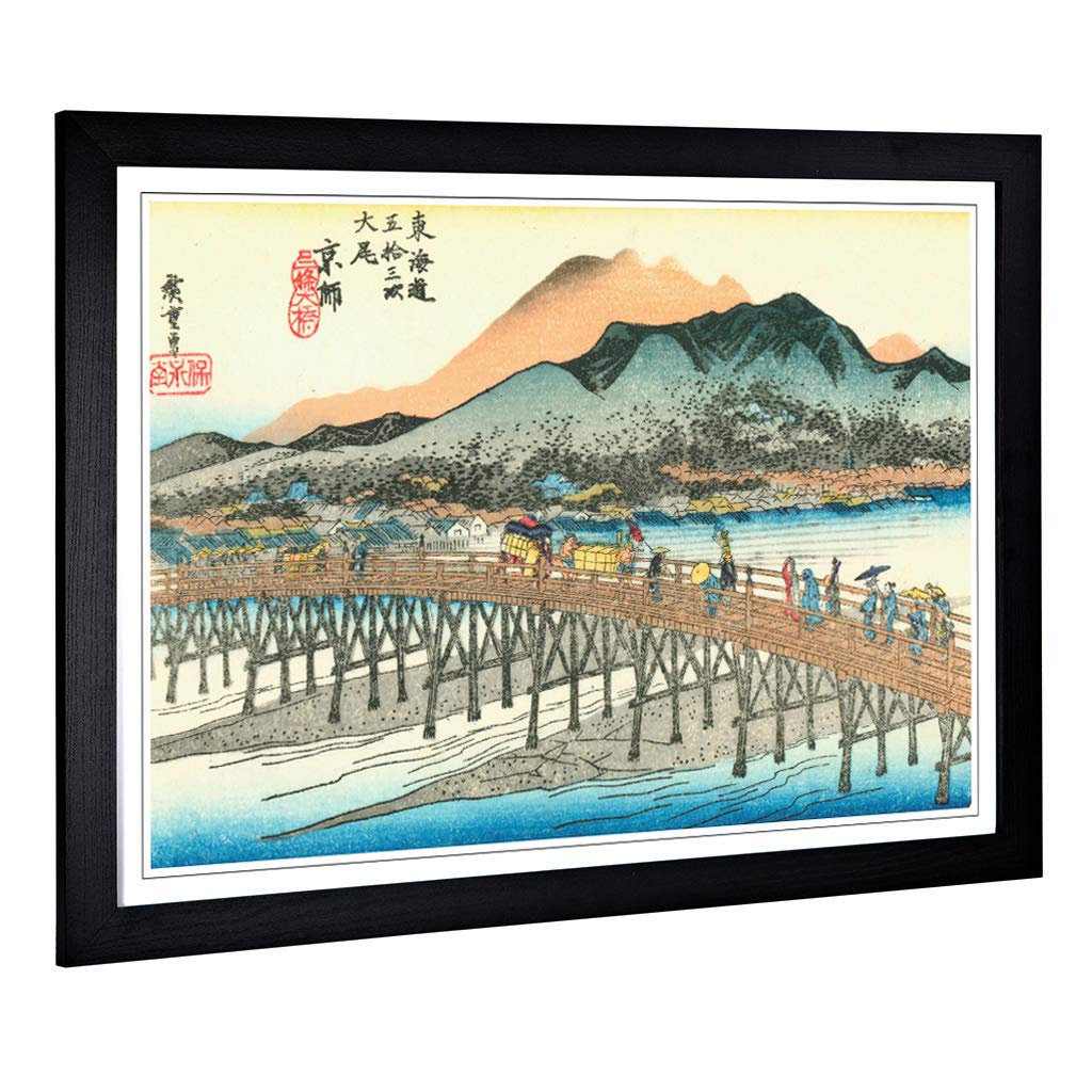 Big Box Art Framed Print of Hiroshige Japanese Oriental Kyoto Design | Wall Art Picture | Home Decor for Kitchen, Living Room, Bedroom, Hallway, Black, A2 / 24.5x18 Inch / 62x45cm