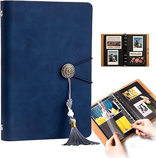 Scrapbook Album 4x6, Blue Small Photo Book, 30 Black Self-Stick Pages, DIY Memory Book for Valentine's Day, Wedding, Anniversary, Travel, Concert, Currency, Souvenirs