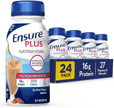 Ensure Plus Nutrition Shake with 16 grams of protein & Ensure Plus Liquid Nutrition Shake with Fiber, 16 Grams of Protein, Vanilla, 8 Fl Oz Bottle (Pack of 24)