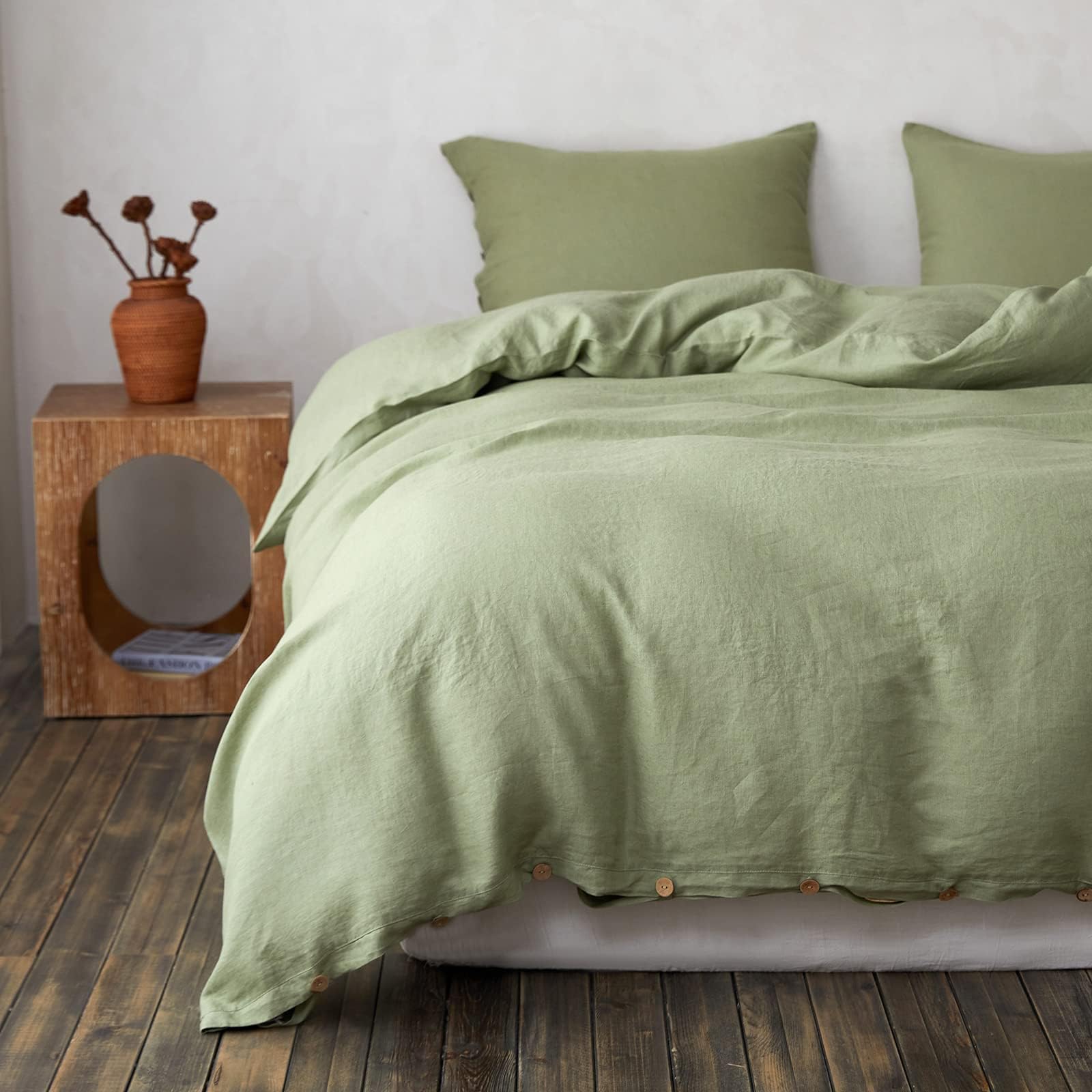 Parure de lit en lin vert sauge pour transformer votre chambre en oasis de fraîcheur