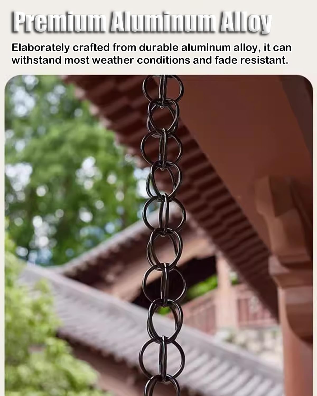 1m - 5m Rain Catcher Chain Drainage, Aluminum Alloy Eavestrough Diverter Rain Collector, 16 Circle/m Rain Chimes Decoration,4m (13ft)