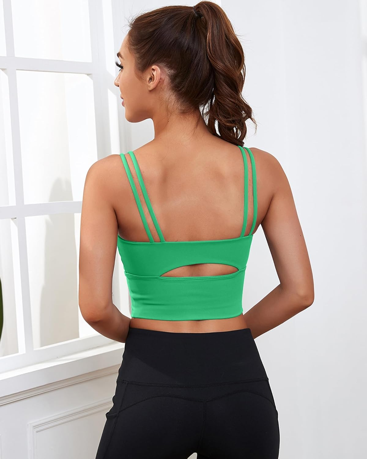 Everrysea Sports Bras for Women High Support Longline Workout Tank Tops Built in Bra Strappy Yoga Padded Crop Top - Image 2