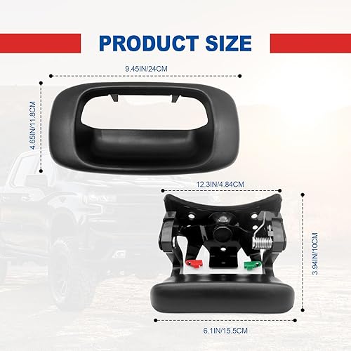 Vista 9 de Manija y bisel cromados para puerta trasera, compatible con Chevy Silverado GMC Sierra 1500 2500 3500 1999-2007, repuesto # 15997911, 15228539