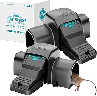 Kat Sense Dual Covered Rat & Chipmunk Traps Set of 2 - Humane Rat Trap Indoor & Outdoor Use, Hinders Accidental Triggering, Tunnel Mouse Trap Design, Touch-Free, Snap Traps for Rats, Mice, Chipmunks