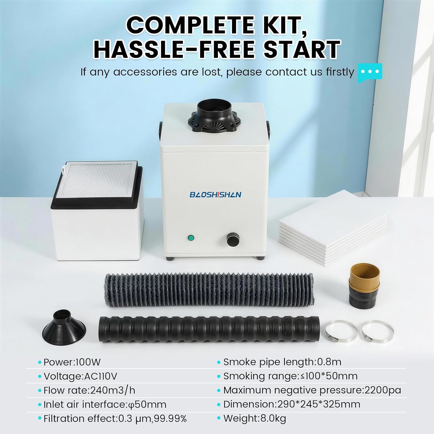 BAOSHISHAN Solder Fume Extractor, 100W Strong Suction Absorber with Washable 3 Stage Filter, 200m³/h Fume Extractor for Laser Engraver Soldering Welding Marking