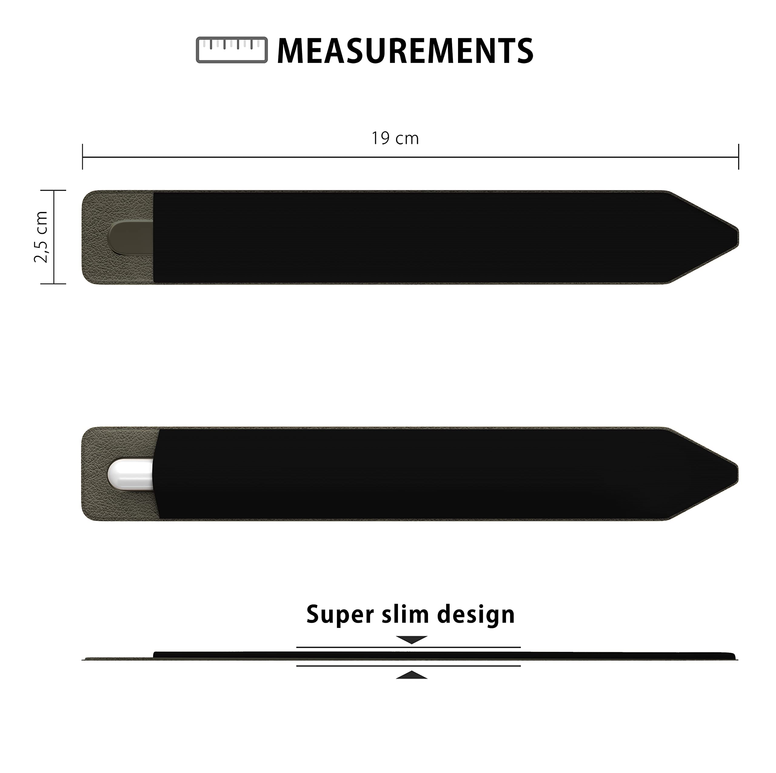 MyGadget Uchwyt na długopis kompatybilny z Apple Pencil (1. i 2. generacja) - samoprzylepne, elastyczne etui do tabletu | iPad z lycry i sztucznej skóry - czarny