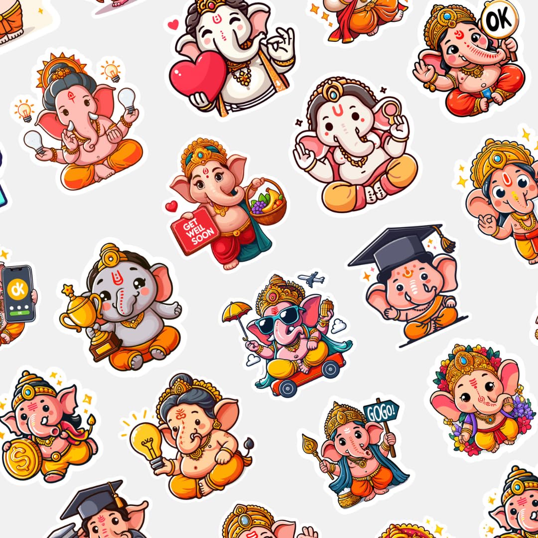 Bal Ganesha Stickers – Adorable Lord Ganesha Illustrations Self Adhesive Sticker (Pack of 30)-image-26