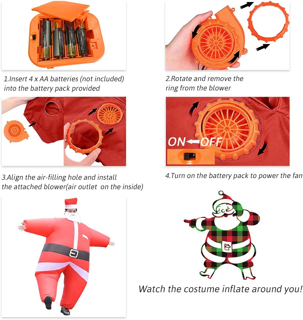 Luxanna Christmas Inflatable Santa Claus Suit Blow up Chub Santa Costume Unisex Adult(AD),Red,Large - Image 6