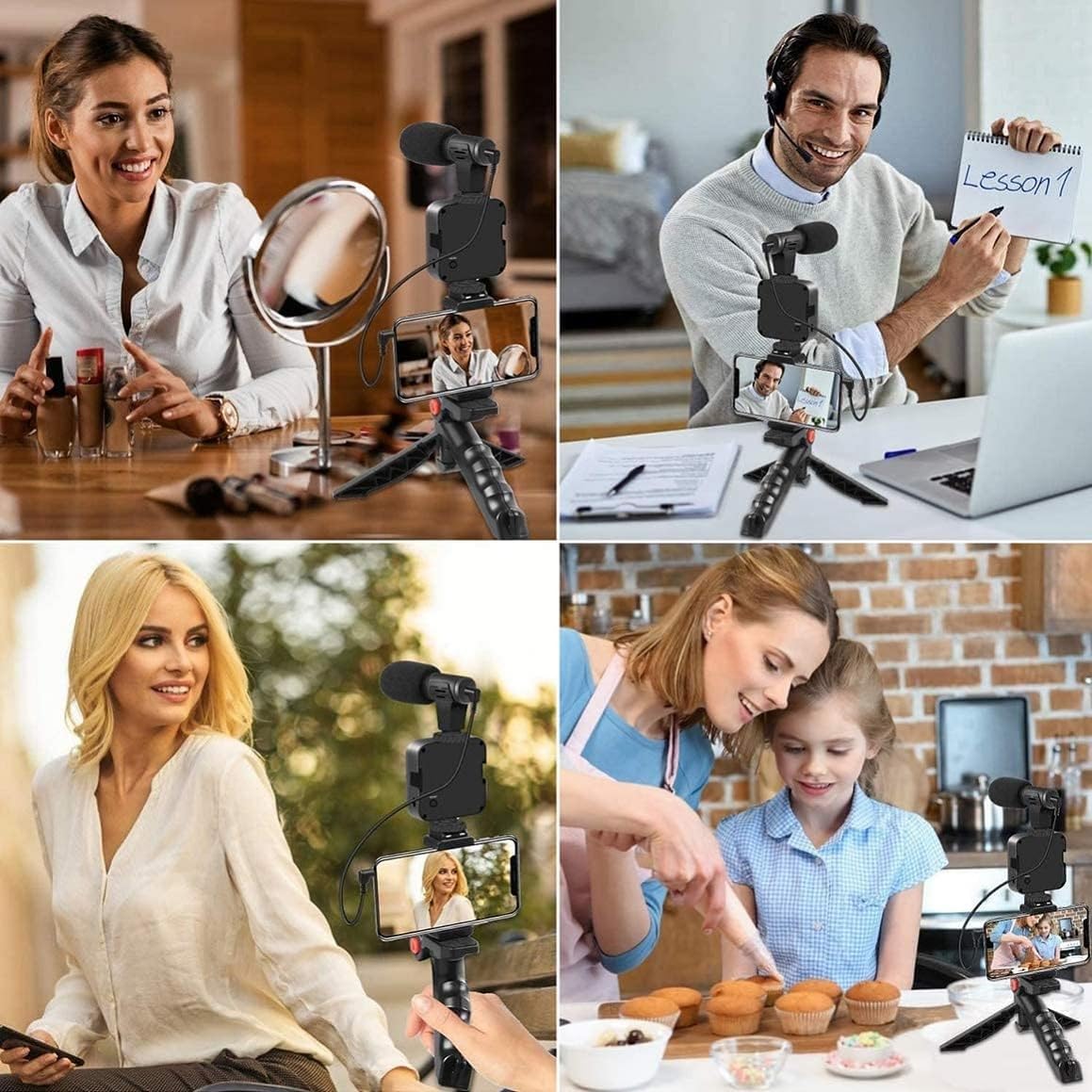 Kit video per smartphone professionale, kit per telefono, include luce LED, microfono, supporto e treppiede, compatibile con iPhone, Android, Youtube, TikTok, Vlog, Live Streaming