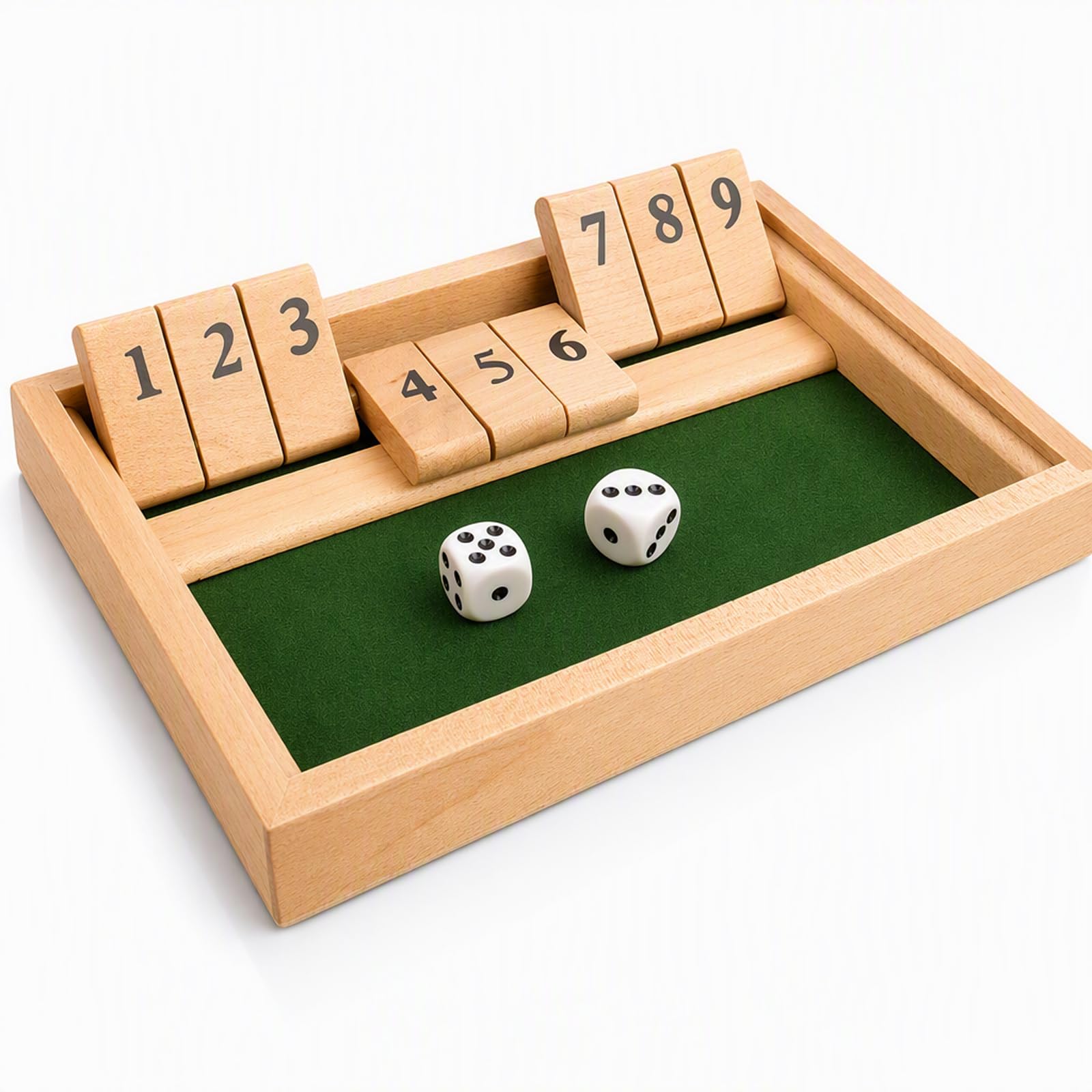Shut the Box Game 2 Player, Wooden Dice Game for Adults, Compact Table Game