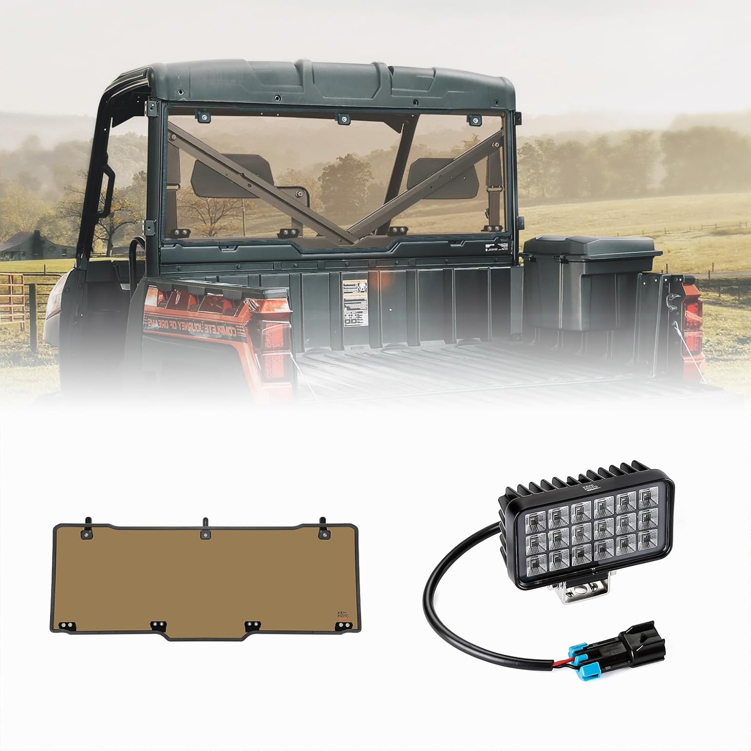 KEMIMOTO Tinted Rear Window, Backup Light Compatible with Polaris Ranger XP 1000