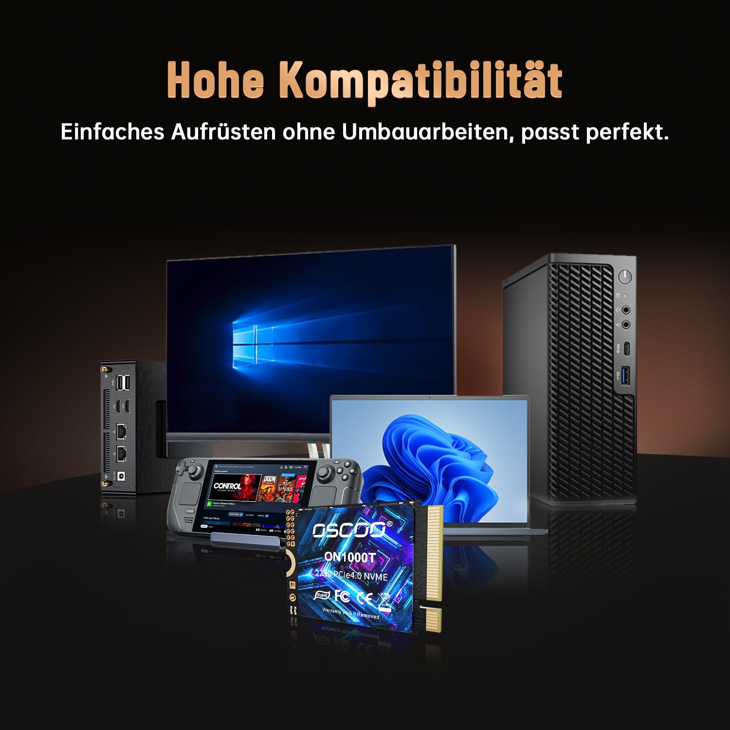 512GB NVMe M.2 2230 SSD Bis zu 5200MB/s Lesen & 4000MB/s Schreiben PCIe Gen4x4 Interne Festplatte 3D NAND Kompaktes Hochgesch windigkeits Speicher für Laptops, Mini-PCs