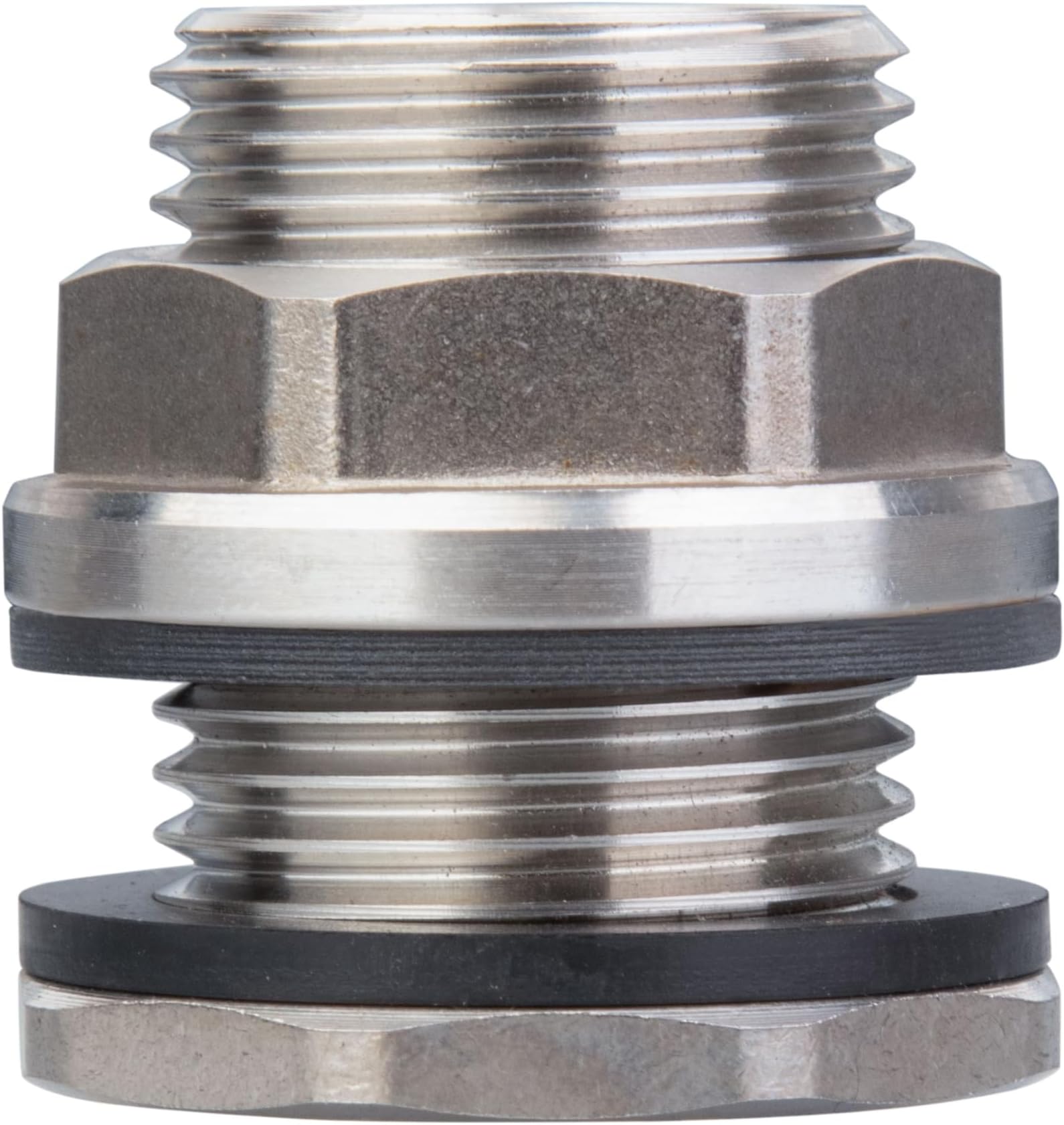 SSBF020 Stainless Steel 304 Bulkhead Tank Fitting (Double Female 1/2” NPT and Male 3/4" NH Garden Hose Threaded) (1)