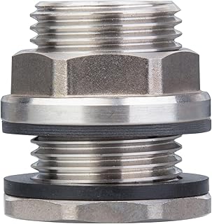 SSBF020 Stainless Steel 304 Bulkhead Tank Fitting (Double Female 1/2” NPT/FIP and Male 3/4" MHT Garden Hose Threaded, w/Step Gasket) (1)