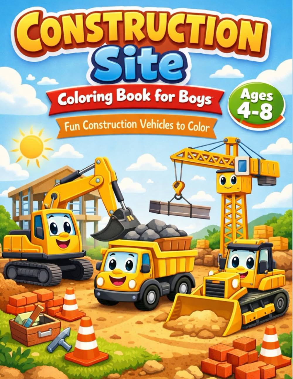 Construction Site Coloring Book for Boys: Big Trucks, Excavators & Cranes | 50 Unique Construction Site Coloring Pages | Fun Gift for Toddlers and ... | Large & Simple Drawings for Little Builders