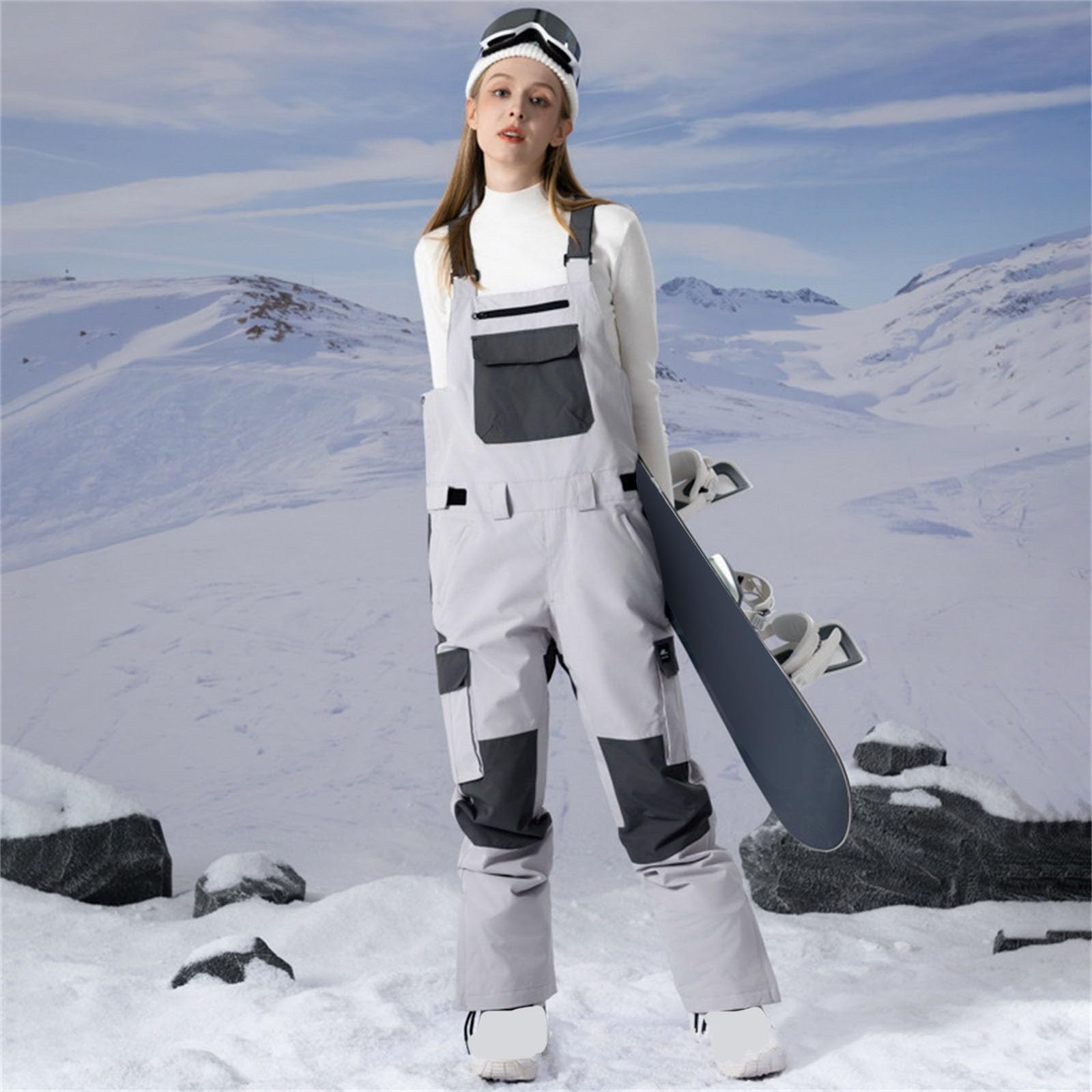 Traje de esquí para mujer, pantalones de nieve de color de contraste, overoles de snowboard, pantalones de esquí, resistentes al viento, impermeables, térmicos, cómodos, a prueba de nieve, pantalones