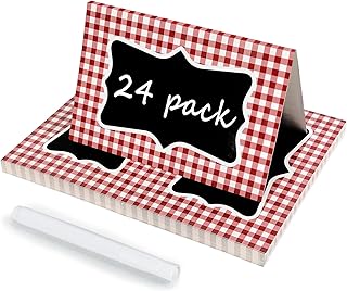 24PCS BBQ Party Decorations, Place Cards for Table Setting Red Gingham Tent Card Plaid Chalkboard Signs with Marker Picnic Decor Food Labels for Buffet Birthday Baby Shower