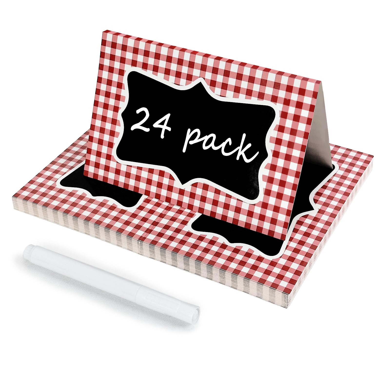 Tischkarten-Set Im Roten Gingham-Look – 24 Stück Mit Marker Für Picknick, Grillparty & Buffet