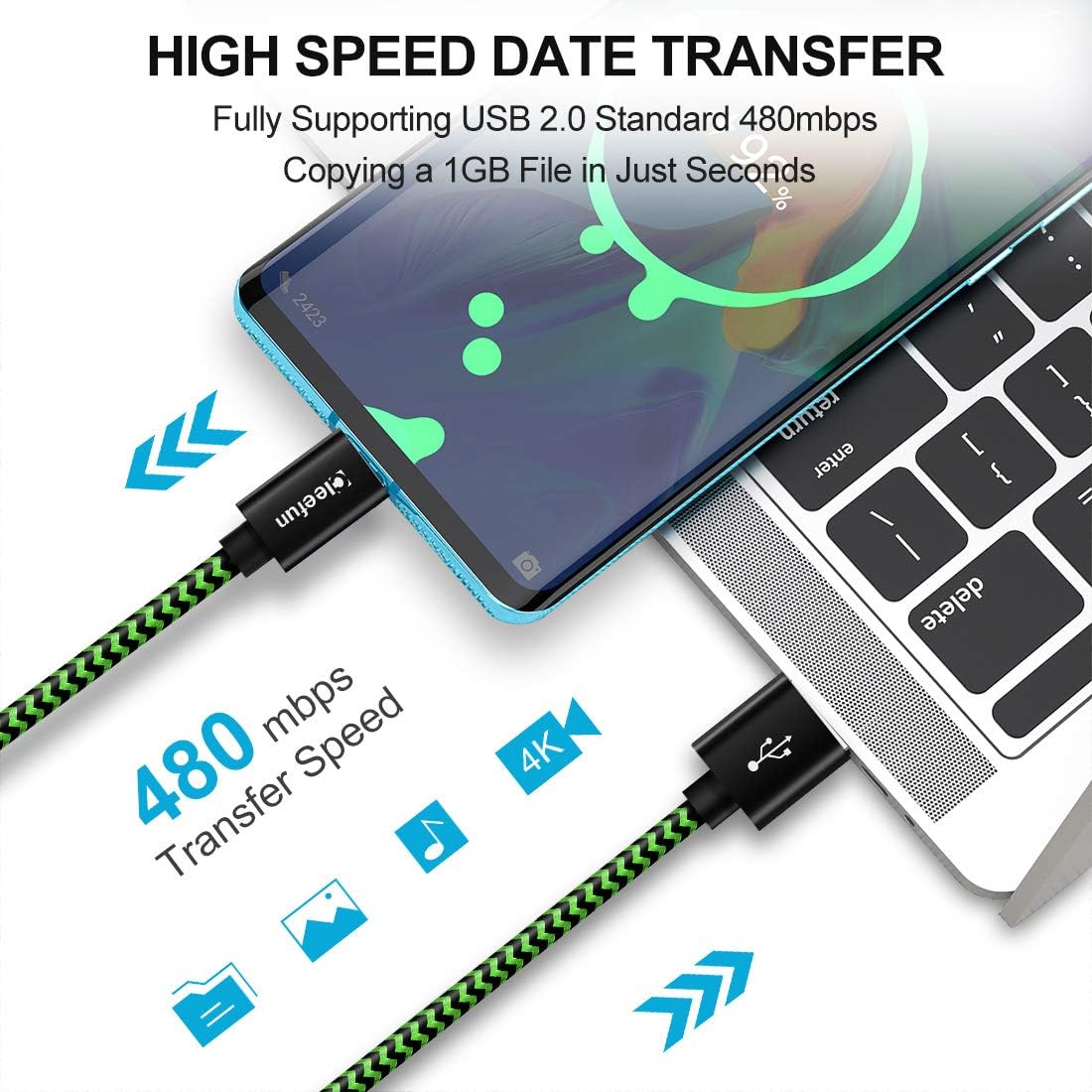 CLEEFUN [ 2-Pack, 6ft USB C Cable 3A Fast Charging, Nylon Braided USB A to Type C Charger Cord Compatible with Samsung Galaxy S20 S10 S10e S9 S8 Plus, A10e A20 A50 A51, Note 10 9 8, Moto G8 G7