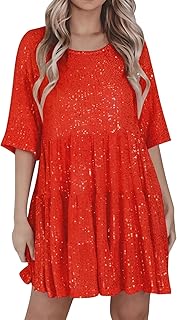 Sparkly Glitter Dress, Sequin Babydoll Summer Dress Short Flowy Tiered Tunic Dress for Women Party Club Night