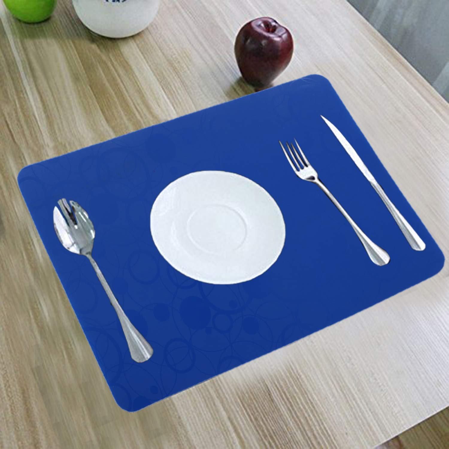 Kuber Industries 6 Pieces PVC Dining Table Place Mats (Blue) 12"x18"-CTKTC3422,Circle Design