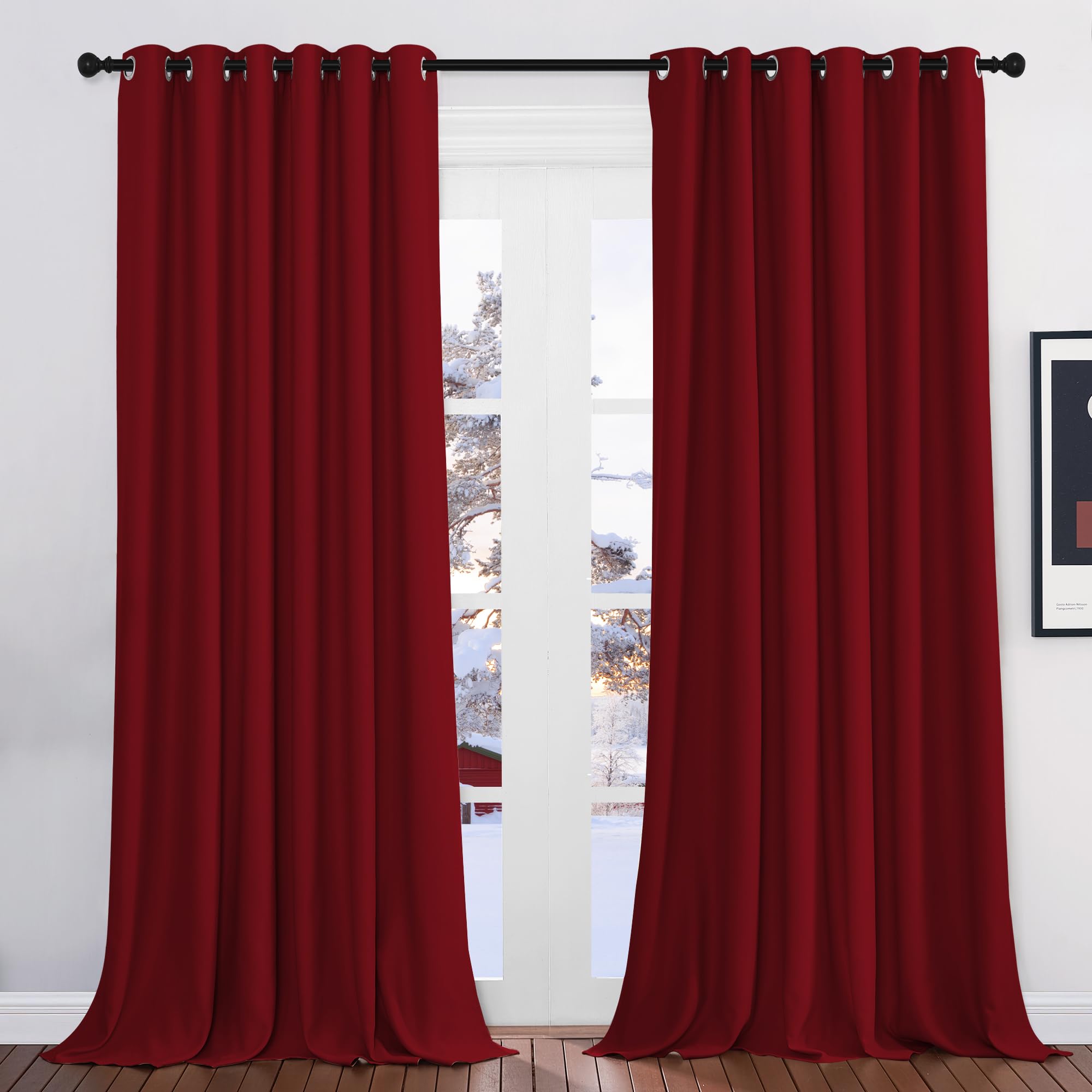 PONY DANCE Tende Soggiorno Moderne 2 Pezzi L 200 x A 260 cm Curtains Termiche Isolanti per Interni Tenda Divisori per Salotto Eleganti Oscuranti con Anelli, Rosso