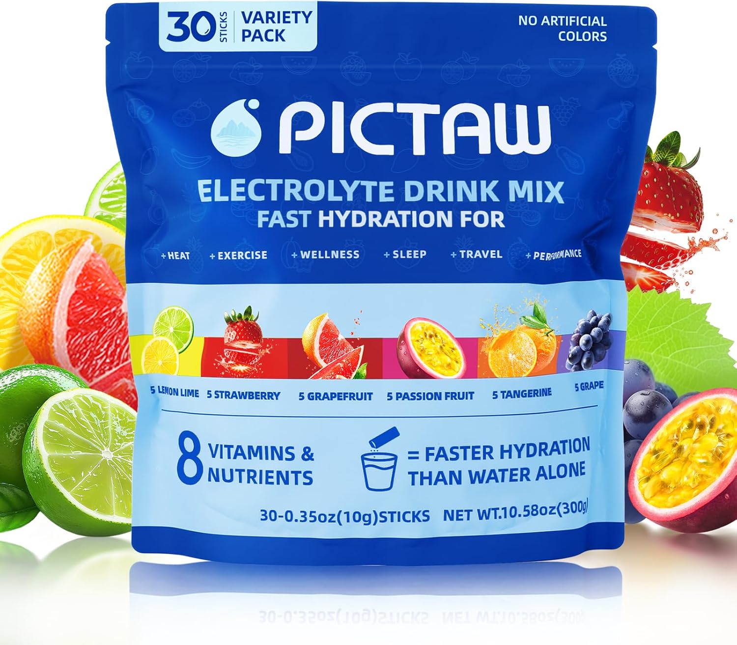 Electrolytes Powder Packets,30 Hydration Sticks, Electrolyte Drink Mix for Daily Hydration & Workout Support, Low Sugar, Vegan, Easy-Mix Powder for Travel, Gym & Active Lifestyle, 10.58oz (300g)