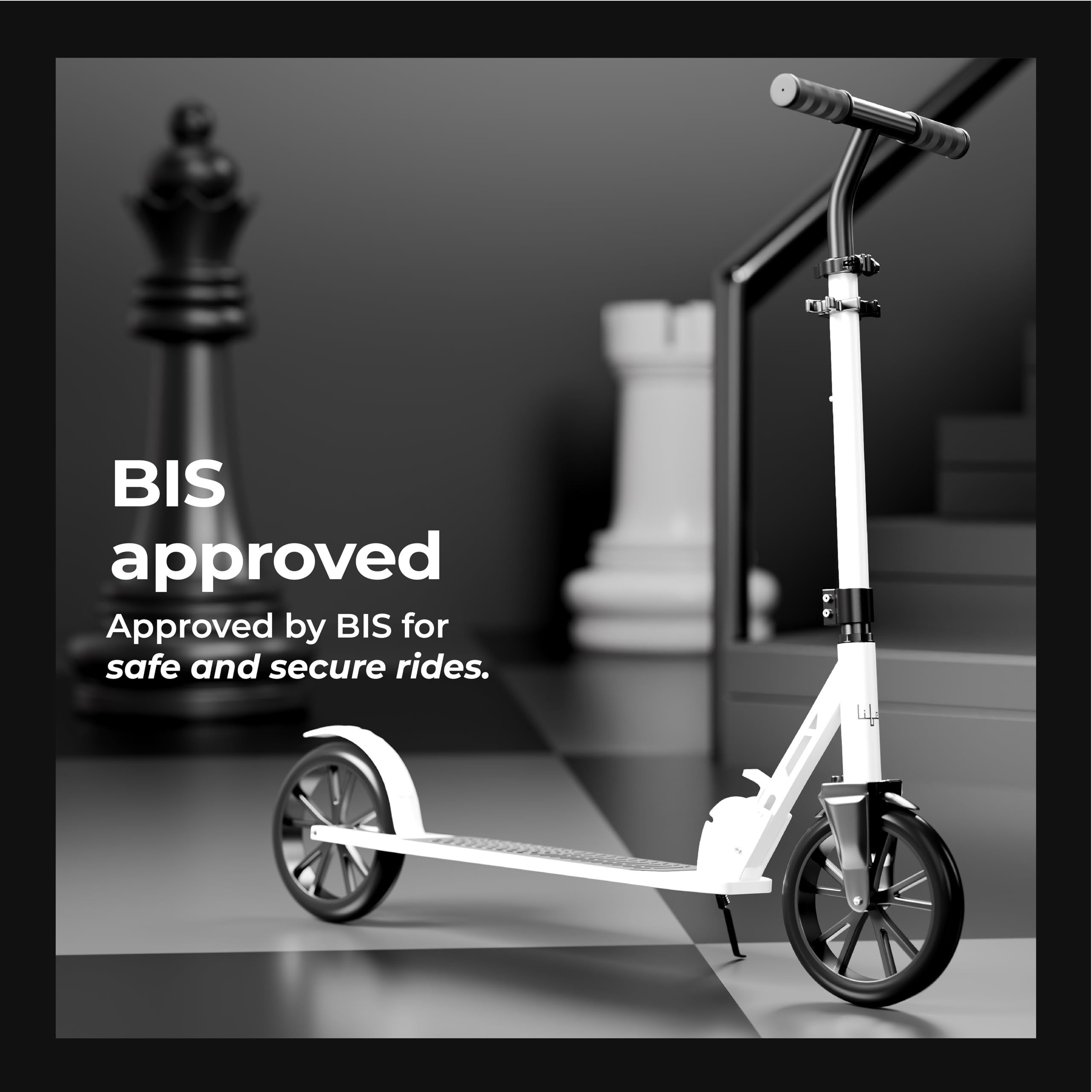 Lifelong Kick Scooter with Adjustable Height|Aluminium Frame, Black and White, Adult - Image 7 thumbnail