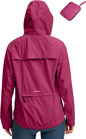 Bikewa Womens Cycling Rain Jackets Waterproof Windbreaker Lightweight Running Windproof Reflective Jacket Packable Hooded