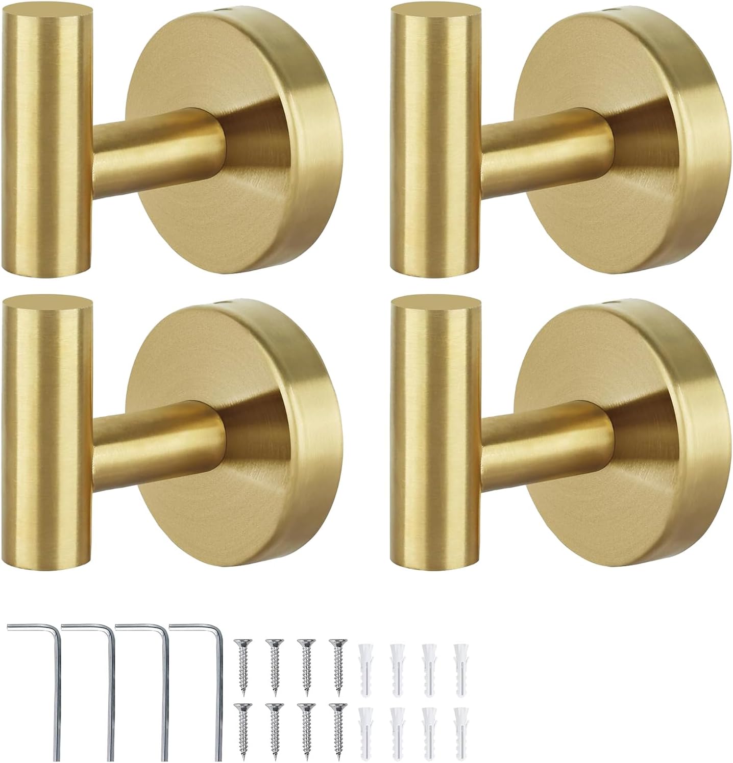 4 Pack Gold Towel Hooks, Stainless Steel Heavy Duty Door Hanger Towel Robe Clothes Cabinet Wall for Hanging Towels Coats Bags Umbrellas for Bathroom Bedroom Kitchen Hotel（2.16×2.51‘’）