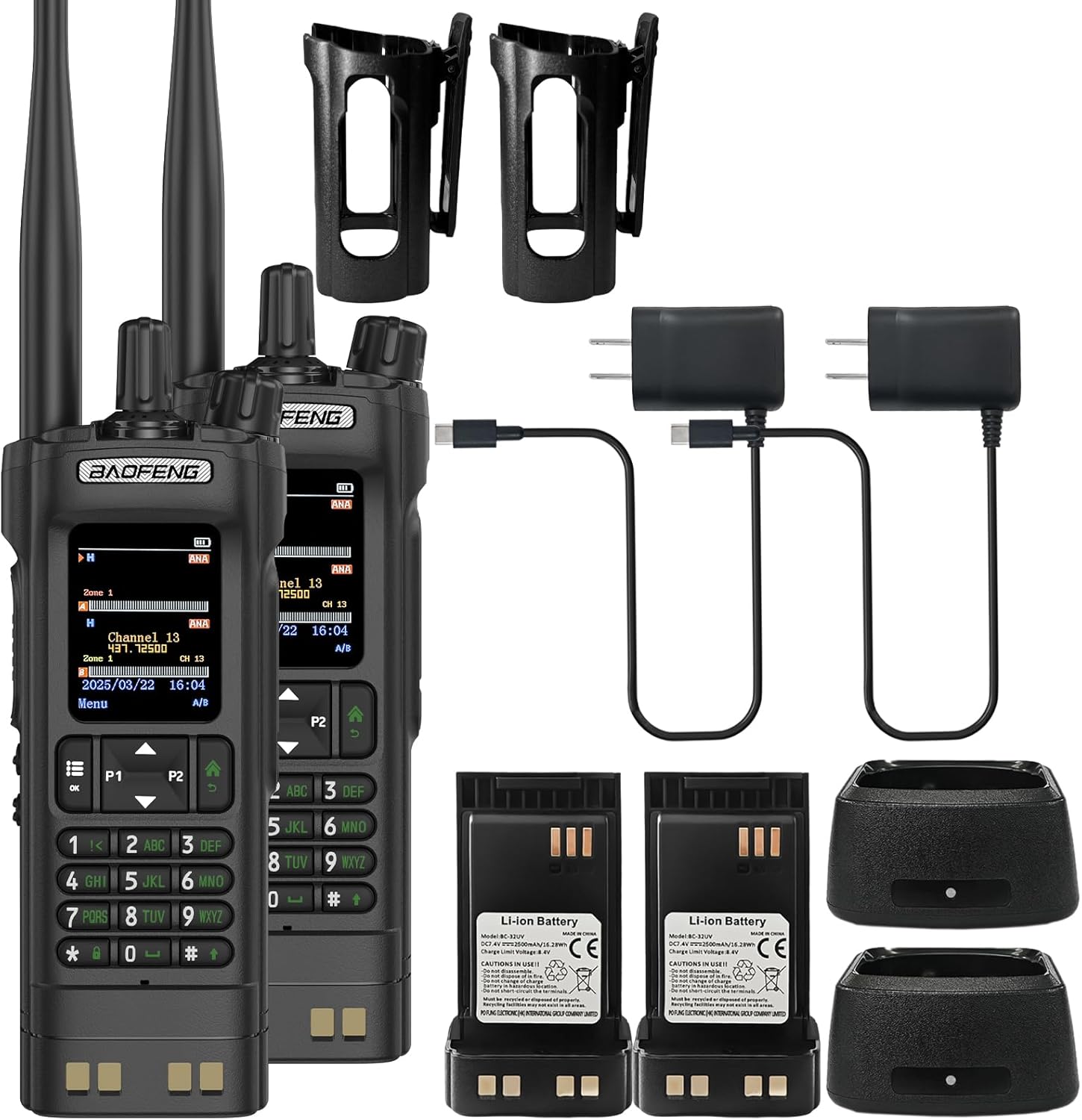 2 Pack BAOFENG DM-32 DMR Radio 10W High Power Walkia Talkie GPS/APRS Two Way Raido USB-C Charging Multi-Band FM/AM Wakkie Talkie DM32 with Radio Cases (Black)