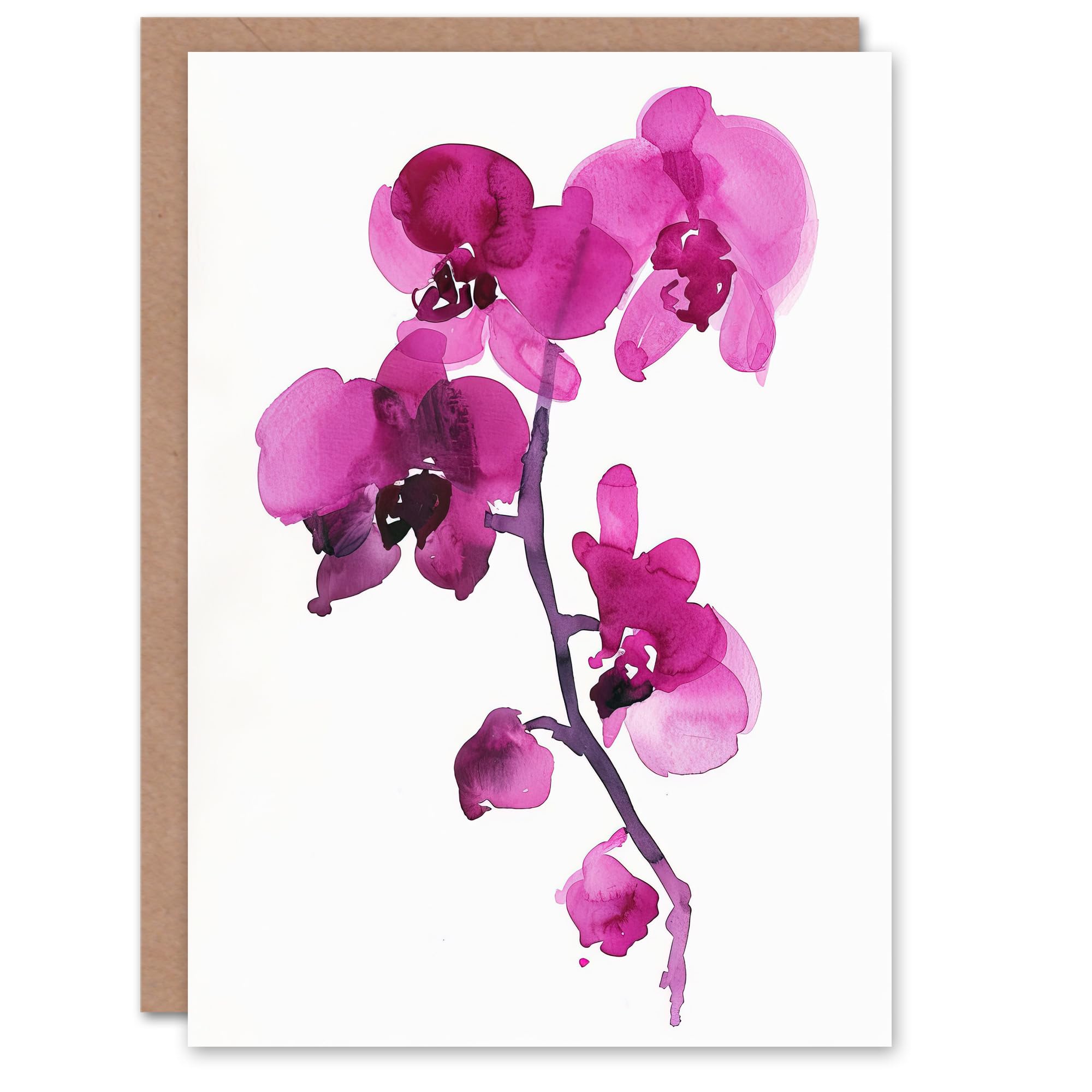 Artery8 Greeting Card Elegant Pink Orchid Abstract Floral Watercolour Blank For Him Or Her Art Birthday Card