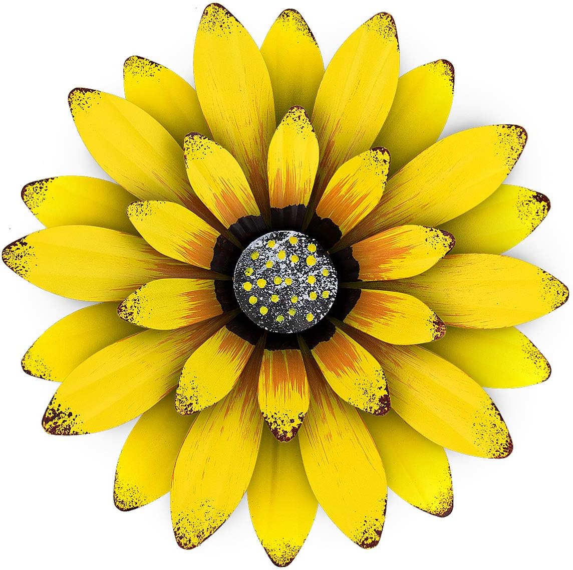 Qlfyuu Metal Flowers and Butterfly Wall Décor,12" Metal Floral Wall Art for Livingroom,Bathroom,Garden,Wall Flowers Decorations,Outdoor Metal Flower Wall Décor Office Patio,Yellow