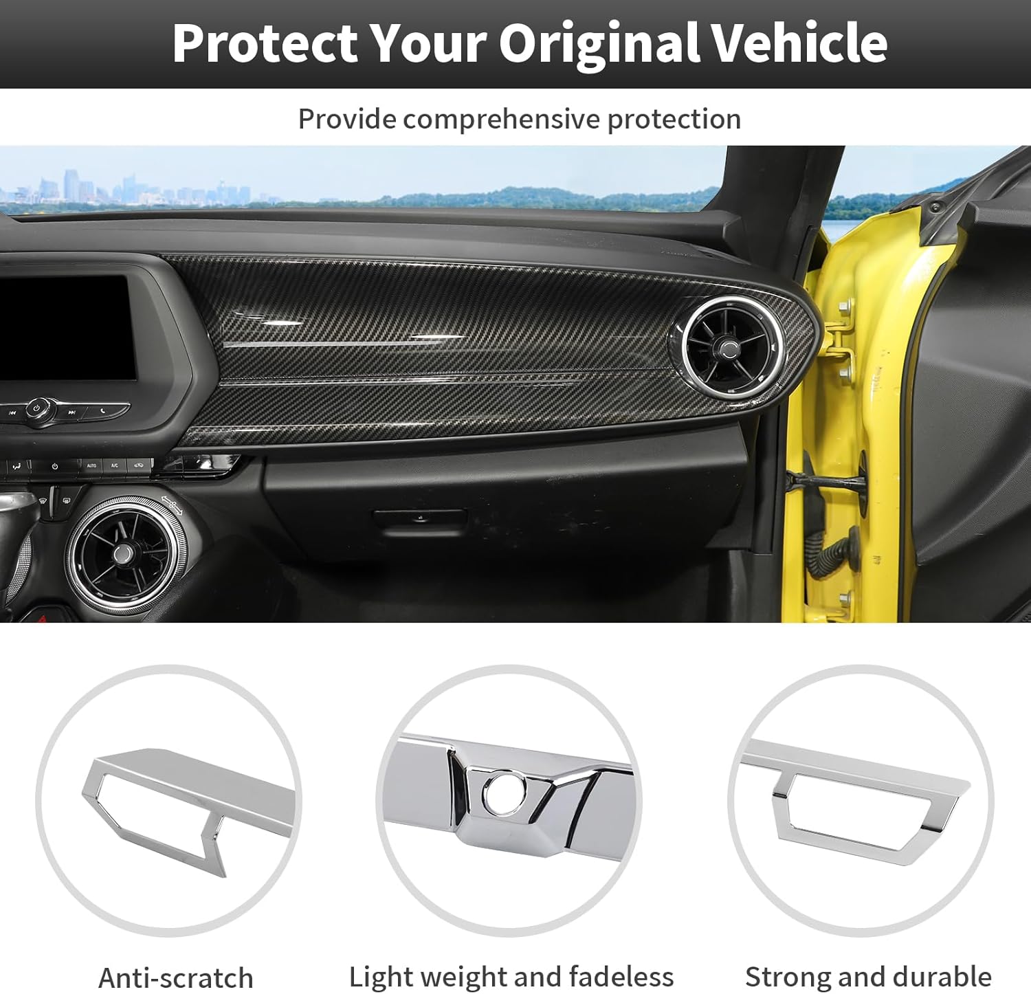 CheroCar Co-Pilot Passenger Seat Decoration Side Dashboard Ornamental Panel Trim Interior Accessory for 2016-2024 Chevy Chevrolet Camaro