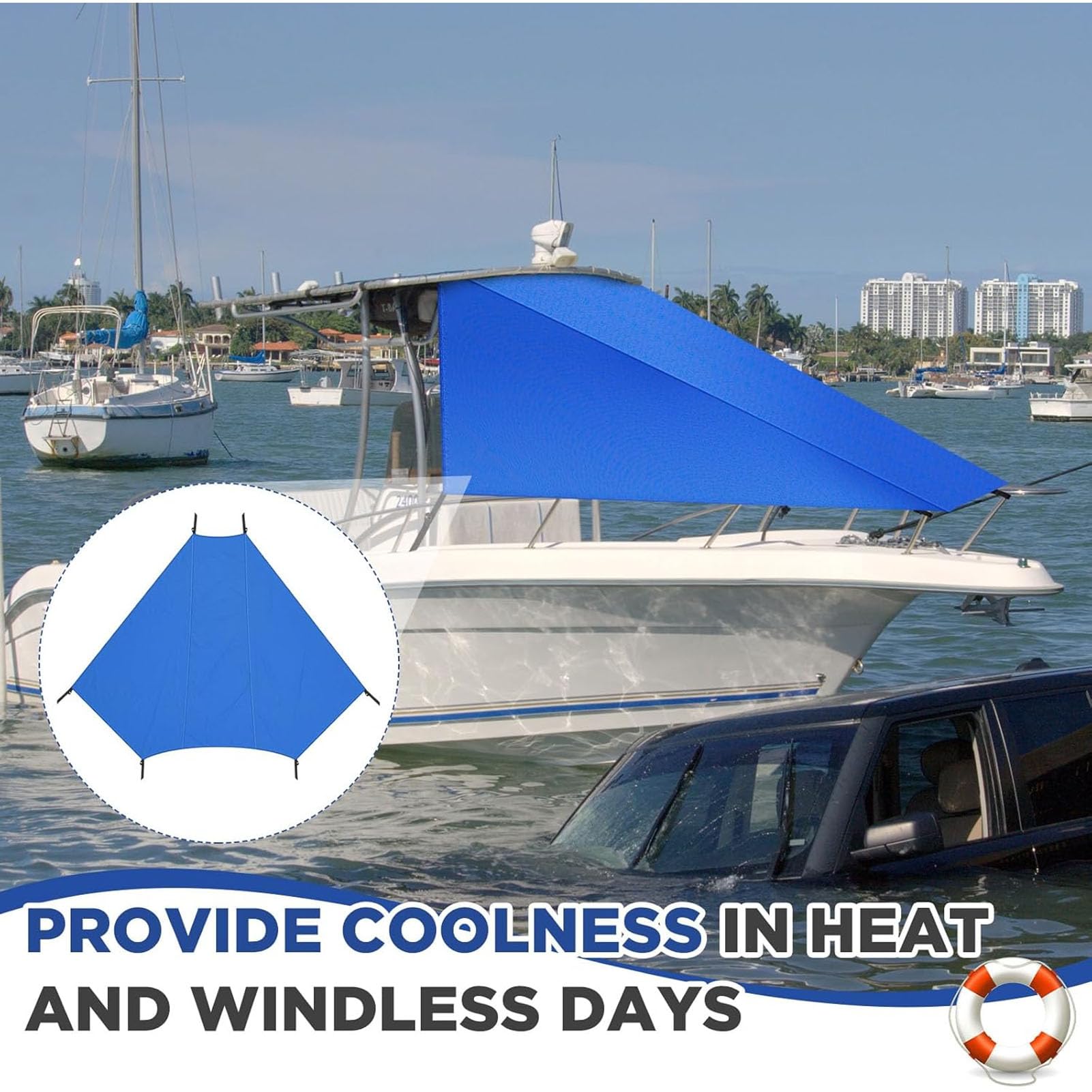 Boat T Top Bow Shade 600D Oxford Tissu Imperméable Coupe-Vent Boat T Top Cover Pare-Soleil pour la Plage Voyage Camping Marine Activités de Plein Air