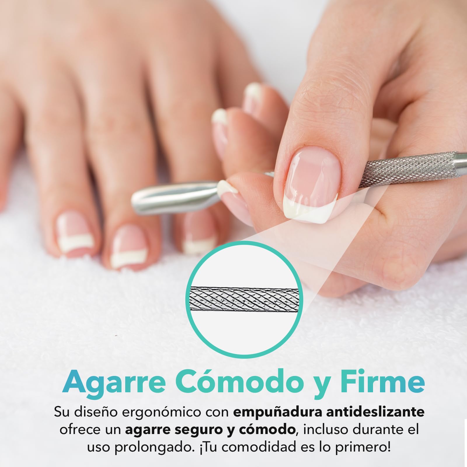 Set Manicura y Pedicura Profesional 4 en 1 – Cortacutículas, Lima de Uñas y 2 Empujadores de Cutículas de Acero Inoxidable – Kit Corta Uñas Adulto, Removedor de Cutículas, Ideal para Viaje