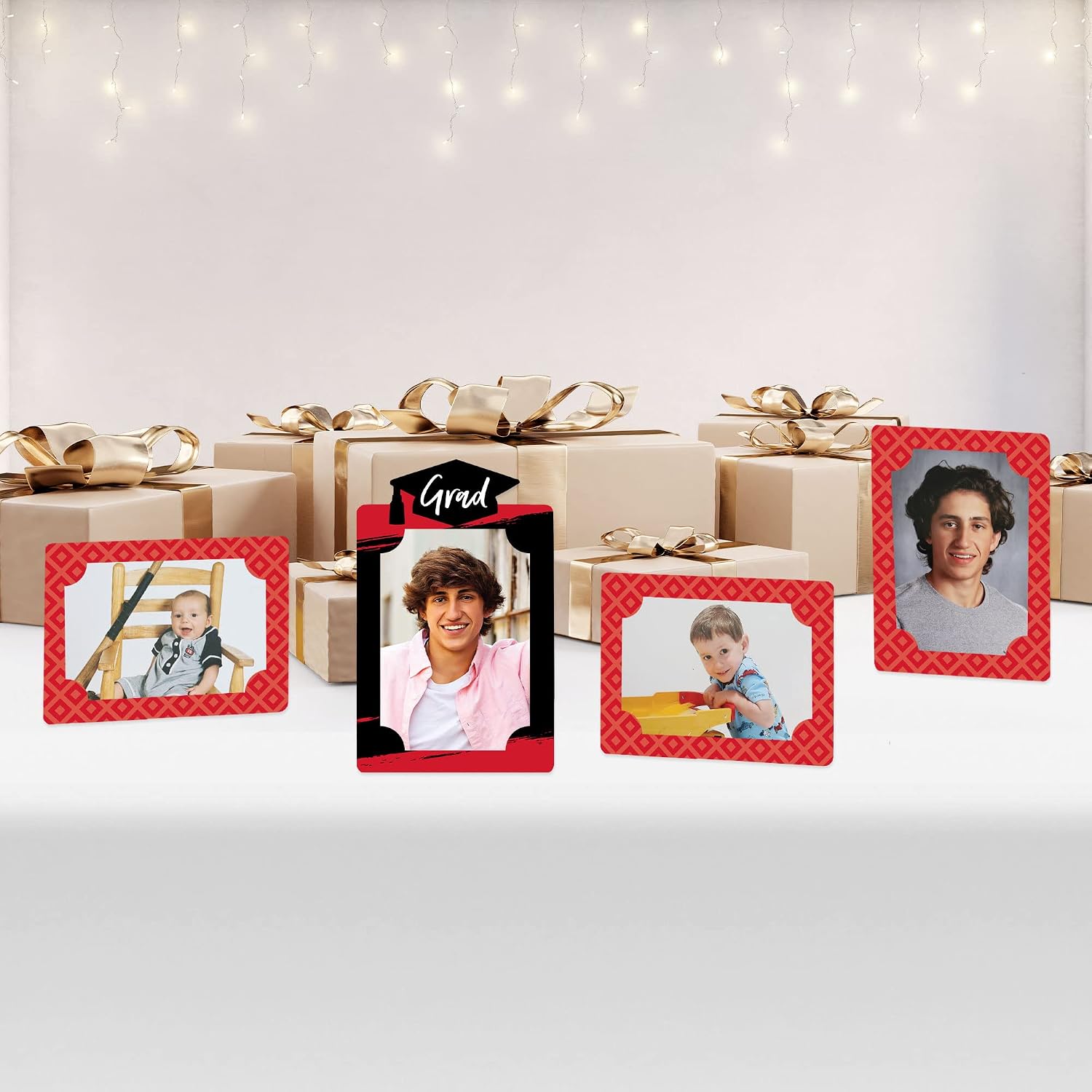 Big Dot of Happiness Red Graduation Party Centerpieces - 4x6 Picture Display - Paper Photo Frames - Set of 12